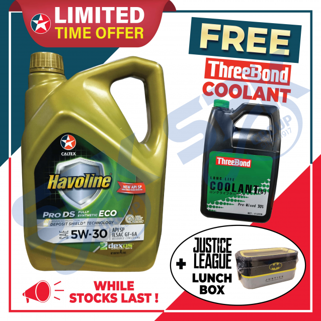 [PROMO] Caltex Havoline 5W30 (4L) 500295LPL Pro DS ECO Fully Synthetic API SP GF-6A + FREE THREEBOND COOLANT